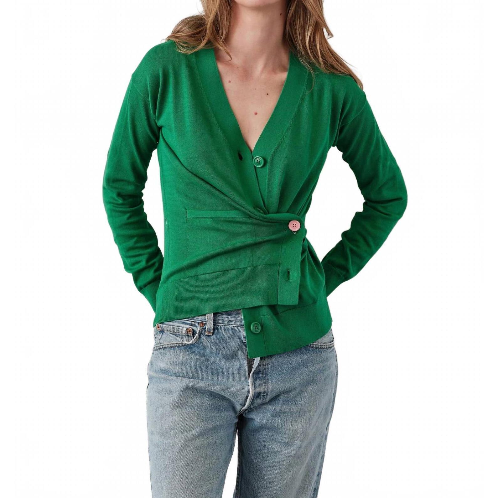 New Cissa V Neck Wrap Cardigan In Grass